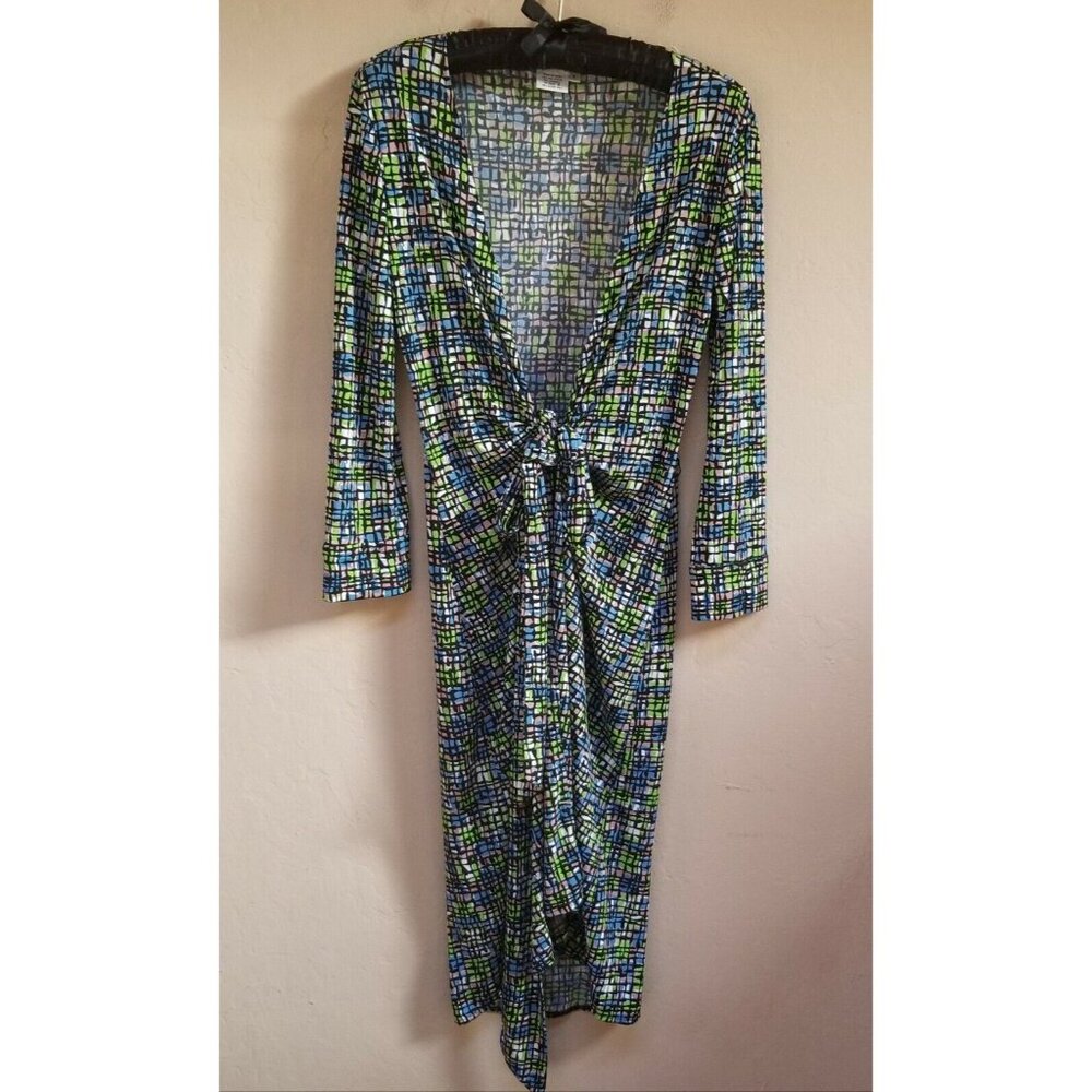 Maggy London Womens Sz 6 Casual Green 3/4 Sleeve Jersey Wrap Dress Stretch Knot